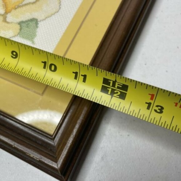 Framed Needlepoint White Cat With Yellow Rose Matted 13 X 12” - Picture 5 of 5